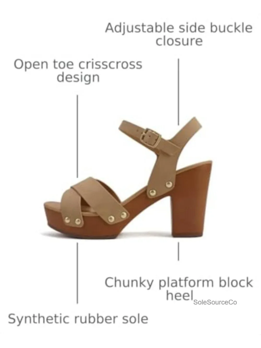Crisscross Band Platform Block Mid Heel Sandal with Ankle Strap and Stud